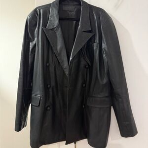 Black Double-Breasted Vegan Leather Blank NYC Blazer